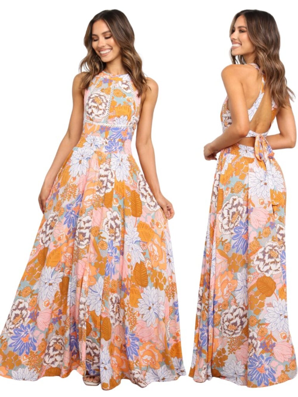 Petal + Pup Newell Floral Halter Maxi Dress Women's Small 4 Wedding Cocktail NWT